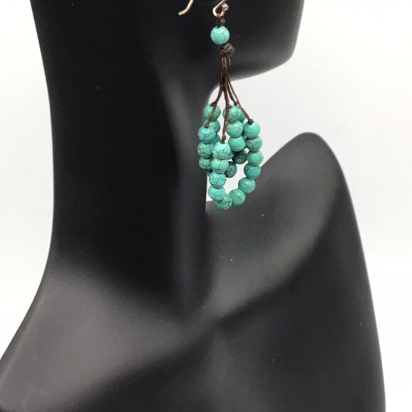 Fashion Turquoise Colored And Silvertone Native Style Earrings Boho Retro Dangle - Picture 8 of 16
